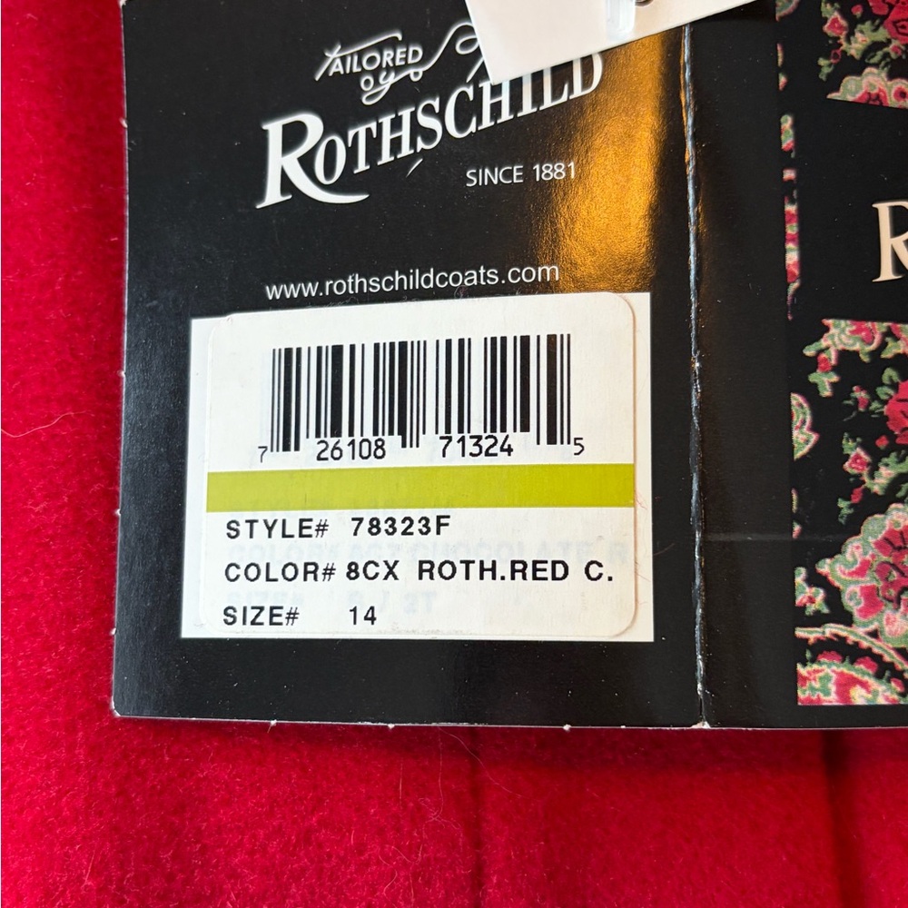 Rothschild Wool Velvet Hood Detail VTG Swing Peacoat Girls Sz 14 Scarlet Red NWT - Picture 6 of 16